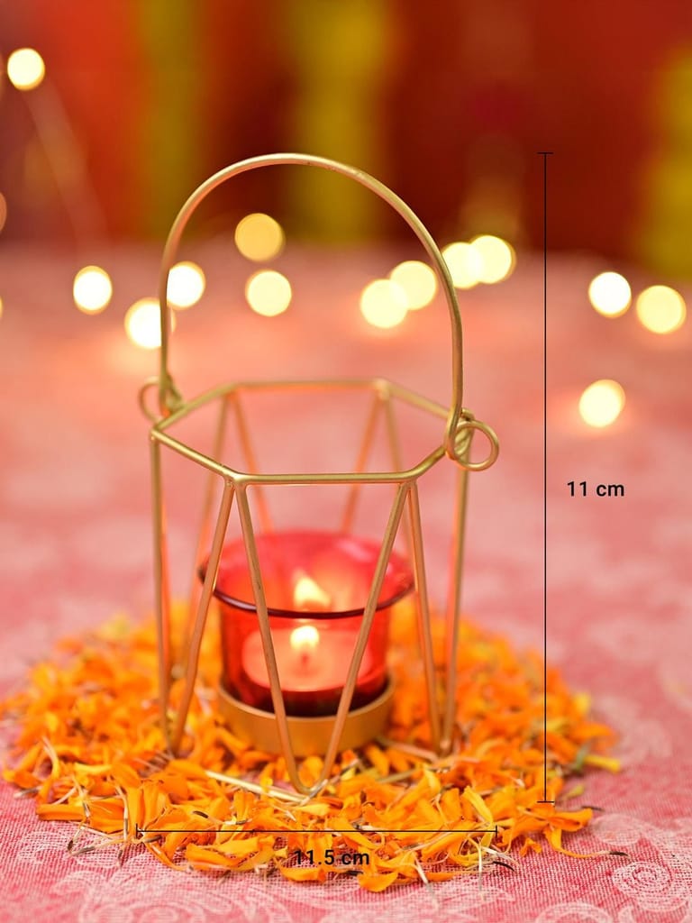 VON CASA Red & Golden T-Light Holder