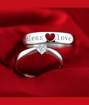 Silver Shine Silver Plated Solitaire 'Endless Love' Heart Adjustable Couple ring for Men and Women,Couple ring for Girls and Boys-2 pieces