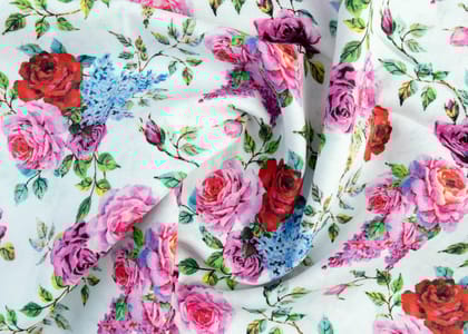 Linen Cotton Blend,Digital Print,Plain,White And Multi Colour Floral, Men And Women, Unstitched Shirting Or Top Fabric-1 Meter