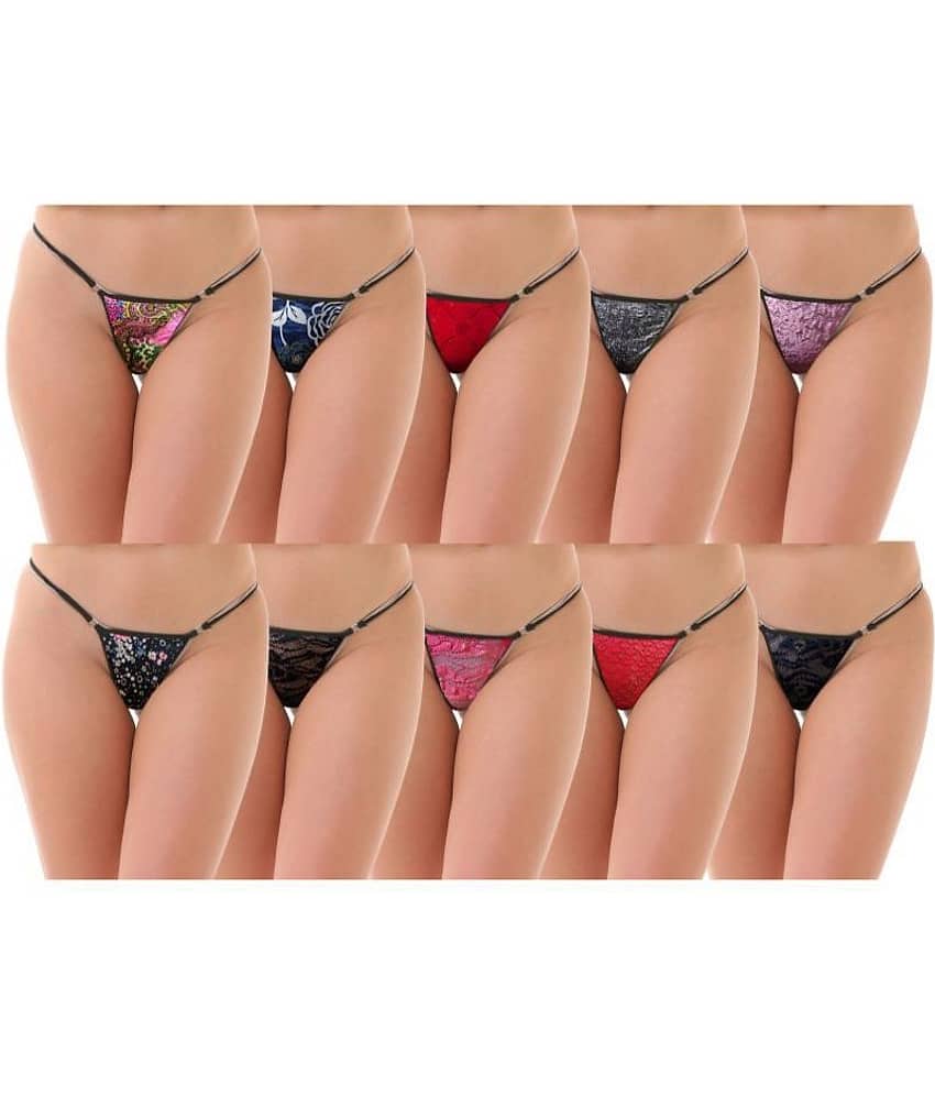 D Naked Pack of 10 Nylon Women's G-Strings ( Multi Color )