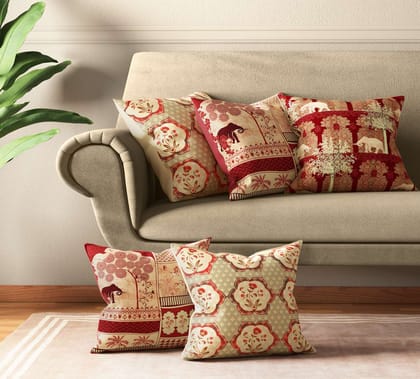 India Circus Ancient Haathi Cushion Cover Set Of 5