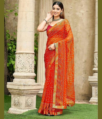 Samah Chiffon Printed Bandhani Sarees With Unstitched Blouse Piece ( Orange )