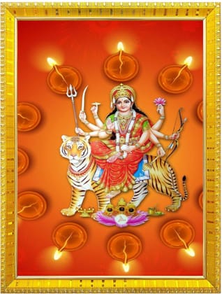NOKKES Sherawali maa veshno maa durga maa photo Golden 5X7 Inch Photo Frame_AQW4