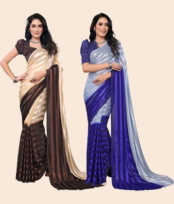 ANAND SAREES Satin Striped Saree With Unstitched Blouse Piece ( Multicolor )