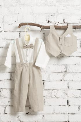 Linen Dungaree Set-0-6 months