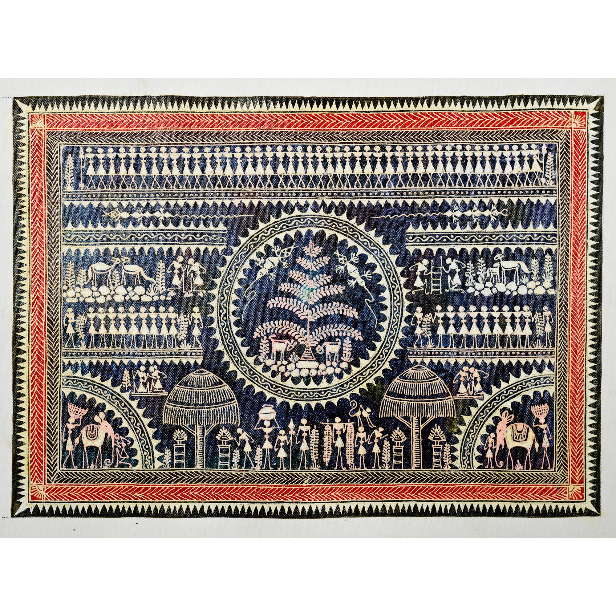 Authentic Classic Indian Traditional Unframed Hand Made Saura Painting (60.48X152.41)