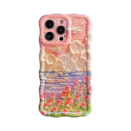 3D Sunset Grass Wavy Border Floral Flower Holographic Soft Silicone iPhone Case-iPhone 15 Pro