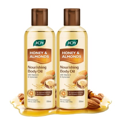 Joy Honey & Almonds Body Oil for Women & Men | Nourishing Body Oil with Vitamin E & Sunscreen for All Skin Types | Daily Use Body Massage Oil After Bath for Moisturizing Dry Skin | Pack of 2-400ml Joy Honey & Almonds Body Oil for Women & Men | Nourishing Joy Honey & Almonds Body Oil for Women & Men | Nourishing Body Oil with Vitamin E & Sunscreen for All Skin Types | Daily Use Body Massage Oil After Bath for Moisturizing Dry Skin | Pack of 2-400ml Joy Honey & Almonds Body Oil for Women & Men | Nourishing