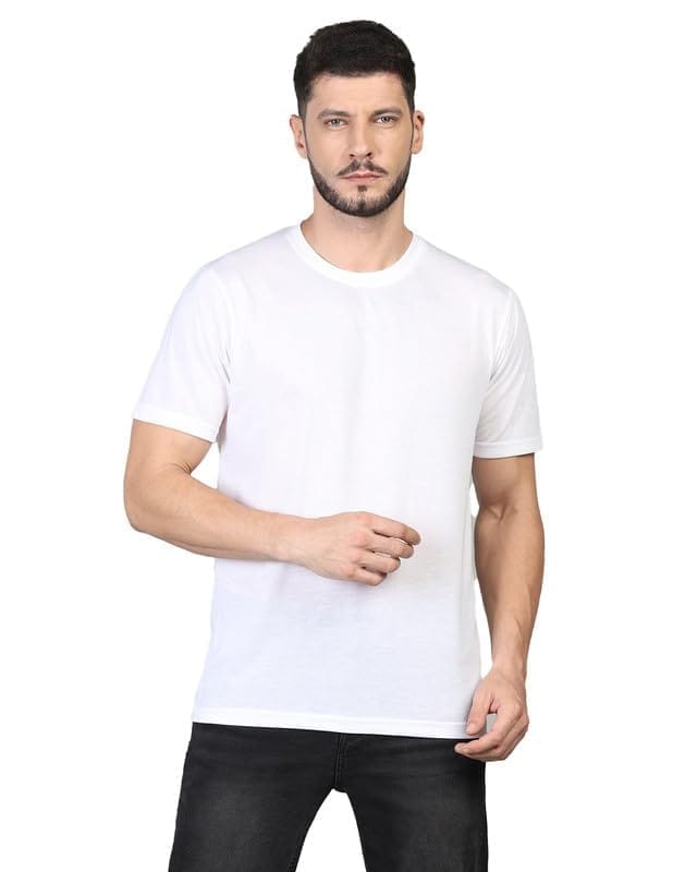 Men's Casual Half Sleeve Solid Cotton Blended Round Neck T-Shirt (White, XS)-PID47118