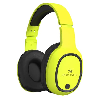 ZEBRONICS Thunder Bluetooth Wireless On Ear Headphone FM, mSD, 60hrs Playback with Mic (Neon Yellow) ZEBRONICS Thunder Bluetooth Wireless On Ear Headphone FM, mSD, 60hrs Playback with Mic (Neon Yellow) - Neon Yellow (Zeb-Thunder) / free size