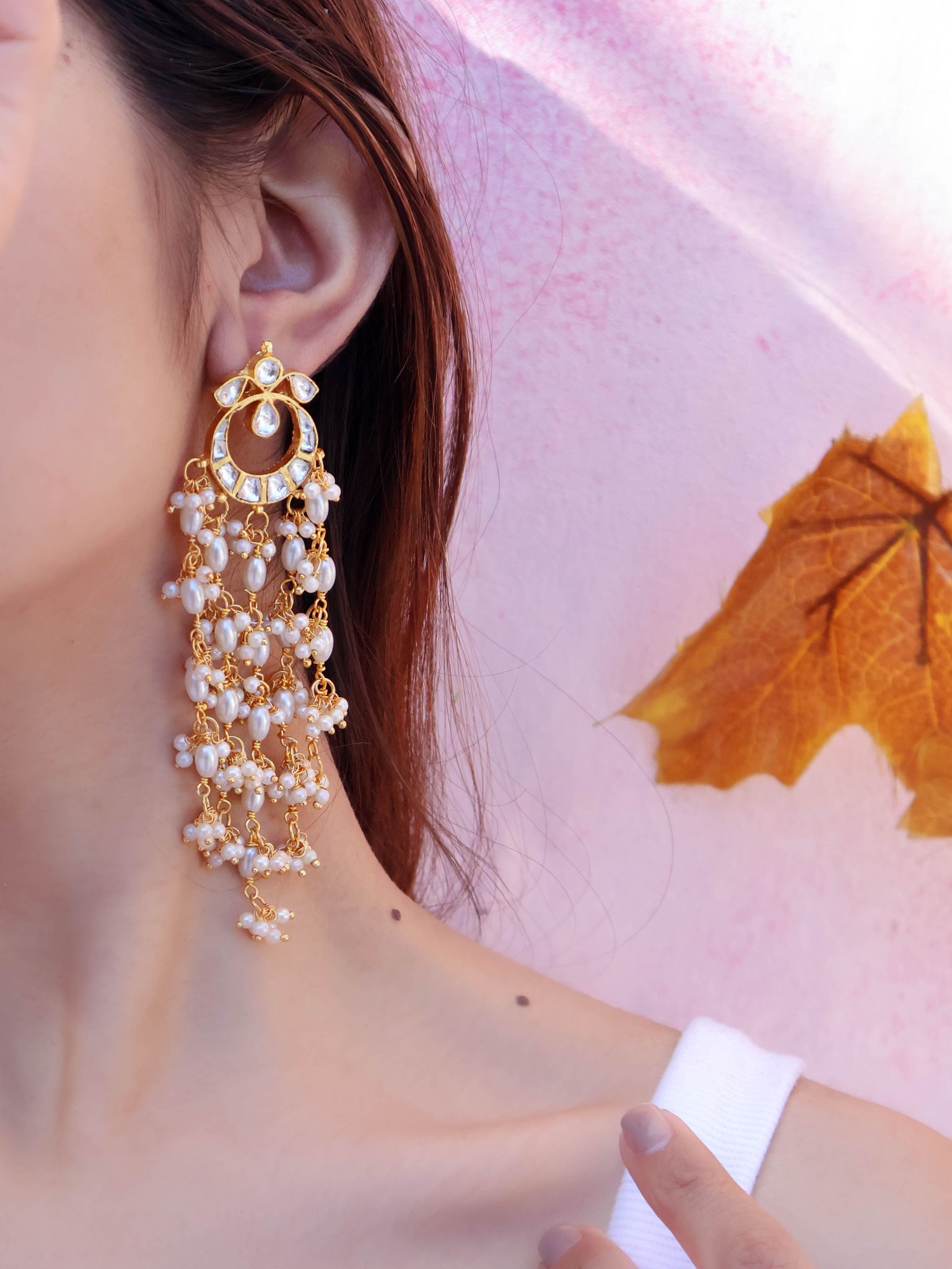 Vasal Kundan Pearl Earrings-Gold