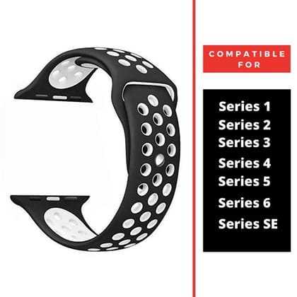 Black White Dotted Silicone Strap For Apple Watch Series 2  (38mm/40mm/41mm)