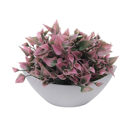 Foliyaj Artificial Plant Bush in Plastic Pot for Home Decor | Decoration Items for Living Room | Decorative Table Top Indoor Plants Bonsai for Office Desks & Counters | Faux Plant with Pink Leaves