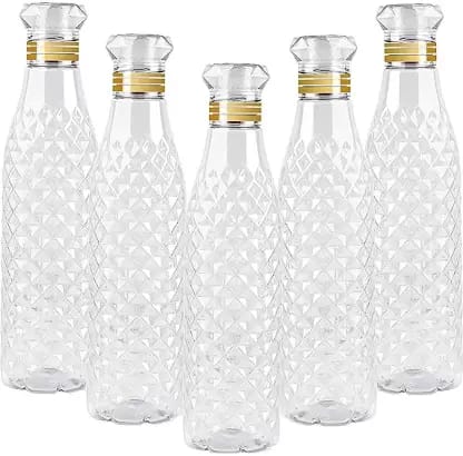 Water Bottle Crystal Design- Pack of 5 1000 ml Bottle (Pack of 5, Plastic)