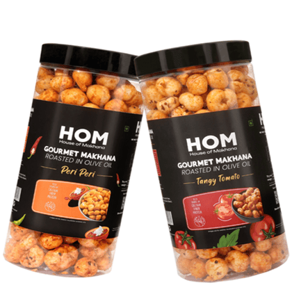 GOURMET MAKHANA Roasted in Olive Oil | Flavors Tangy Tomato & Peri Peri | Combo Of 2, 65g Each. - 130 gm