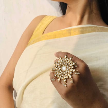 Silver Gold Plated Jadau Princess Ring-Adjustable