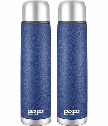 Pexpo 500ml 24 Hrs Hot and Cold ISI Certified Flask with Jute-bag, Flamingo Vacuum insulated Bottle (Pack of 2, Silver)