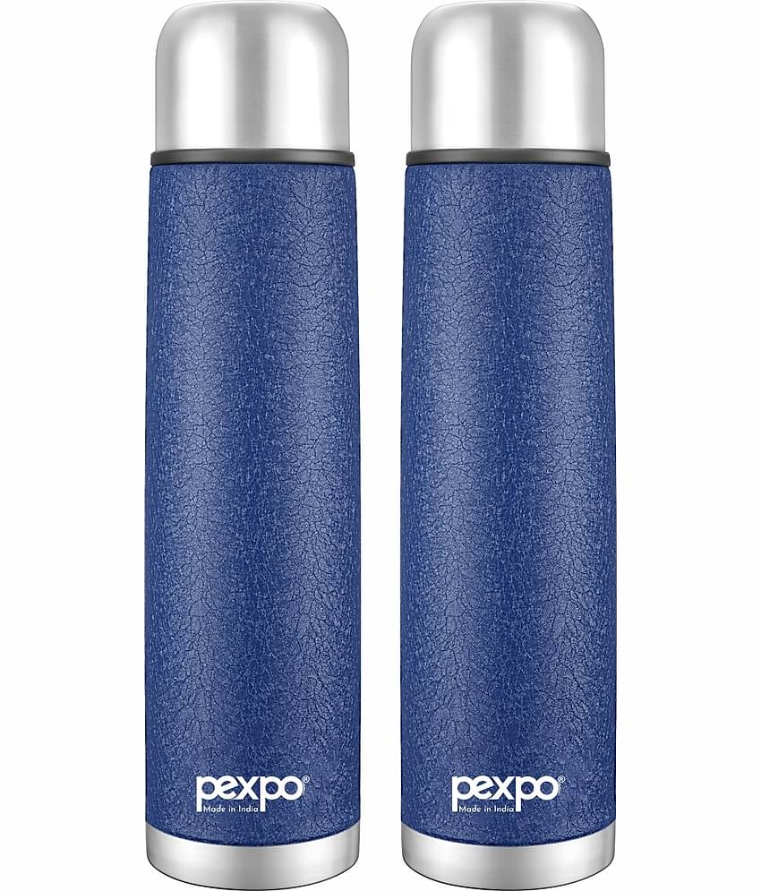 Pexpo 500ml 24 Hrs Hot and Cold ISI Certified Flask with Jute-bag, Flamingo Vacuum insulated Bottle (Pack of 2, Silver)