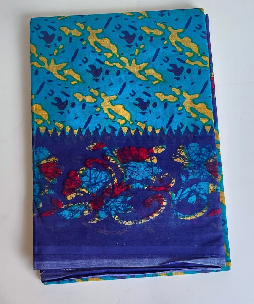 Blue and Green Floral Printed Cotton Fabric