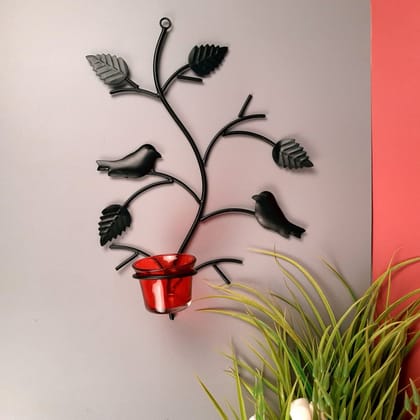 Candle Holder Stand Wall Mount | Hanging Tea Light Candle Holders  - Metal And Glass - For Home, Table, Living Room, Dining room, Bedroom Decor | For Diwali Decoration & Gifts - 13 Inch