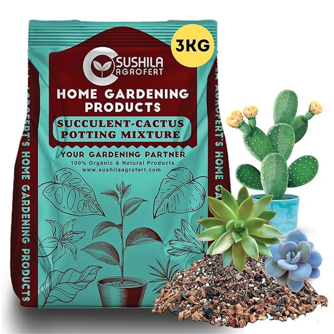 Succulent & Cactus Potting Mixture-3Kg or Soil Mix for Plants. Ready to Use Light Weight Best Media for Table Plants Miniature Plants Orchids