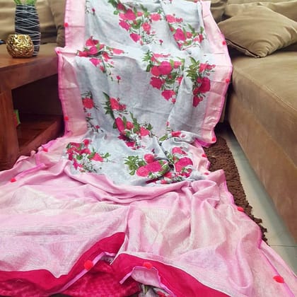 AWESOME LINEN COTTON PRINTED SAREE - 1859