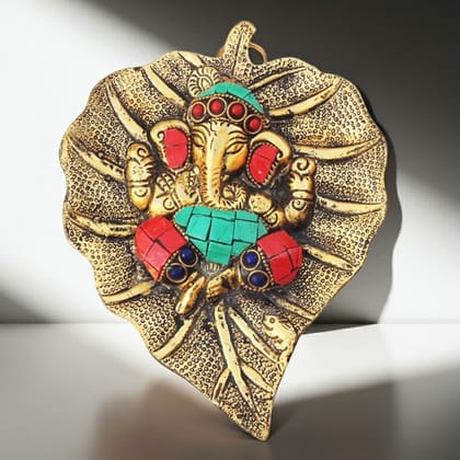 Aluminium Showpiece Stone Patta Ganesh Statue (ASMAS429 G)