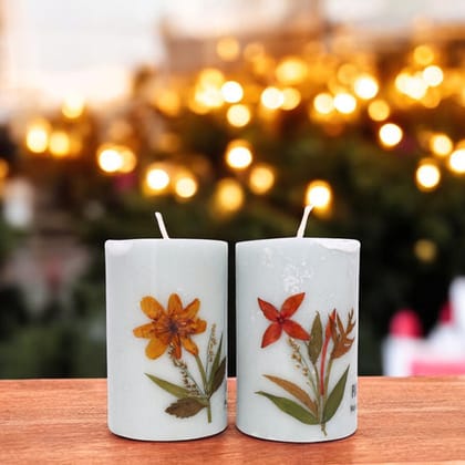 Patchouli Scented Eco-friendly Soy Wax Pillar Candles-Set of 2 - Jasmine