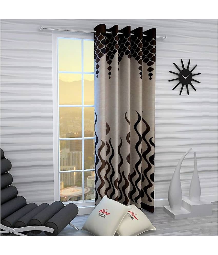 Home Sizzler Single Window Semi-Transparent Eyelet Polyester Curtains Brown