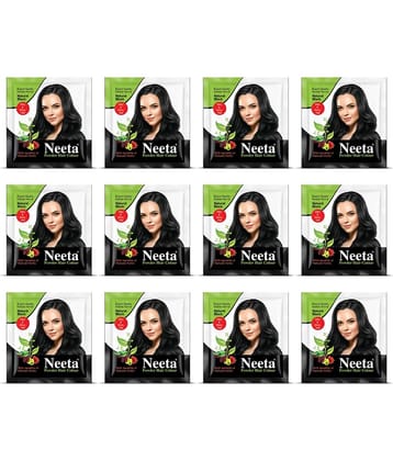 Neeta Powder Hair Colour Natural Black 5g Pack of 12, Henna Based Hair Color for Women Men, Enriched with Natural Herbs
