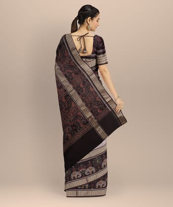 Grey Coffee Brown Cotton Handloom Sambalpuri Saree