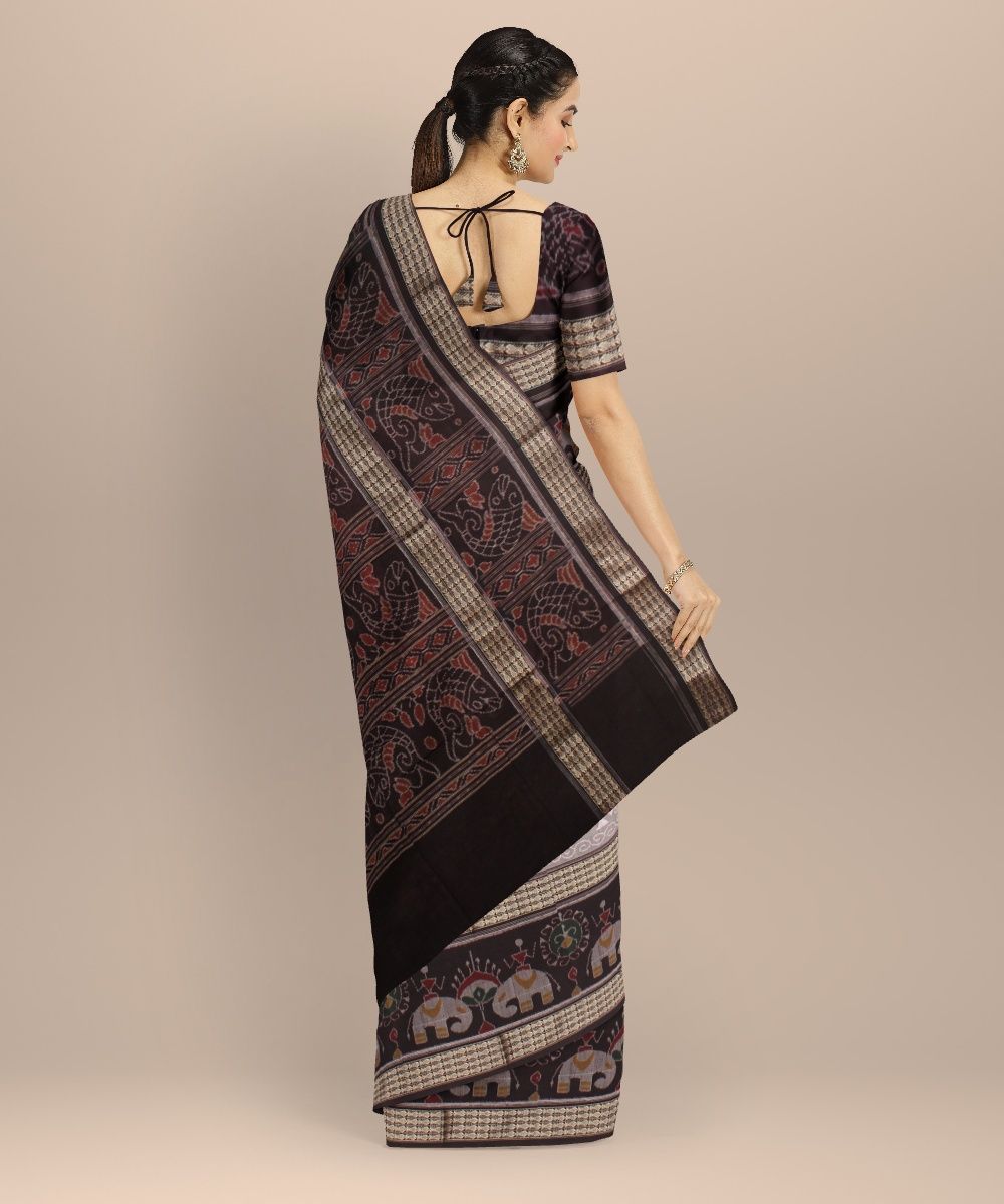 Grey Coffee Brown Cotton Handloom Sambalpuri Saree