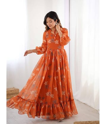 Mahek Fashion Women Georgette Flared Stitched Ethnic Gown ( Rust )