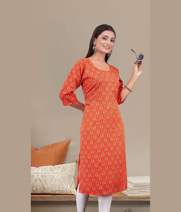 Gilhari Pack of 1 Crepe Printed Straight Women's Kurti - ( Orange )