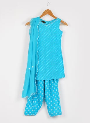 Kids Blue Printed Salwar Set-Blue / 6-12 M