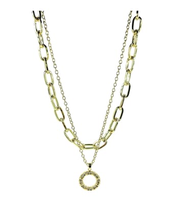 ANVAYACOLLECTIONS Trendy Anti-Tarnish Gold Plated Layered Necklace with Sparkling Circle Pendant for Women Fashion Jewelry