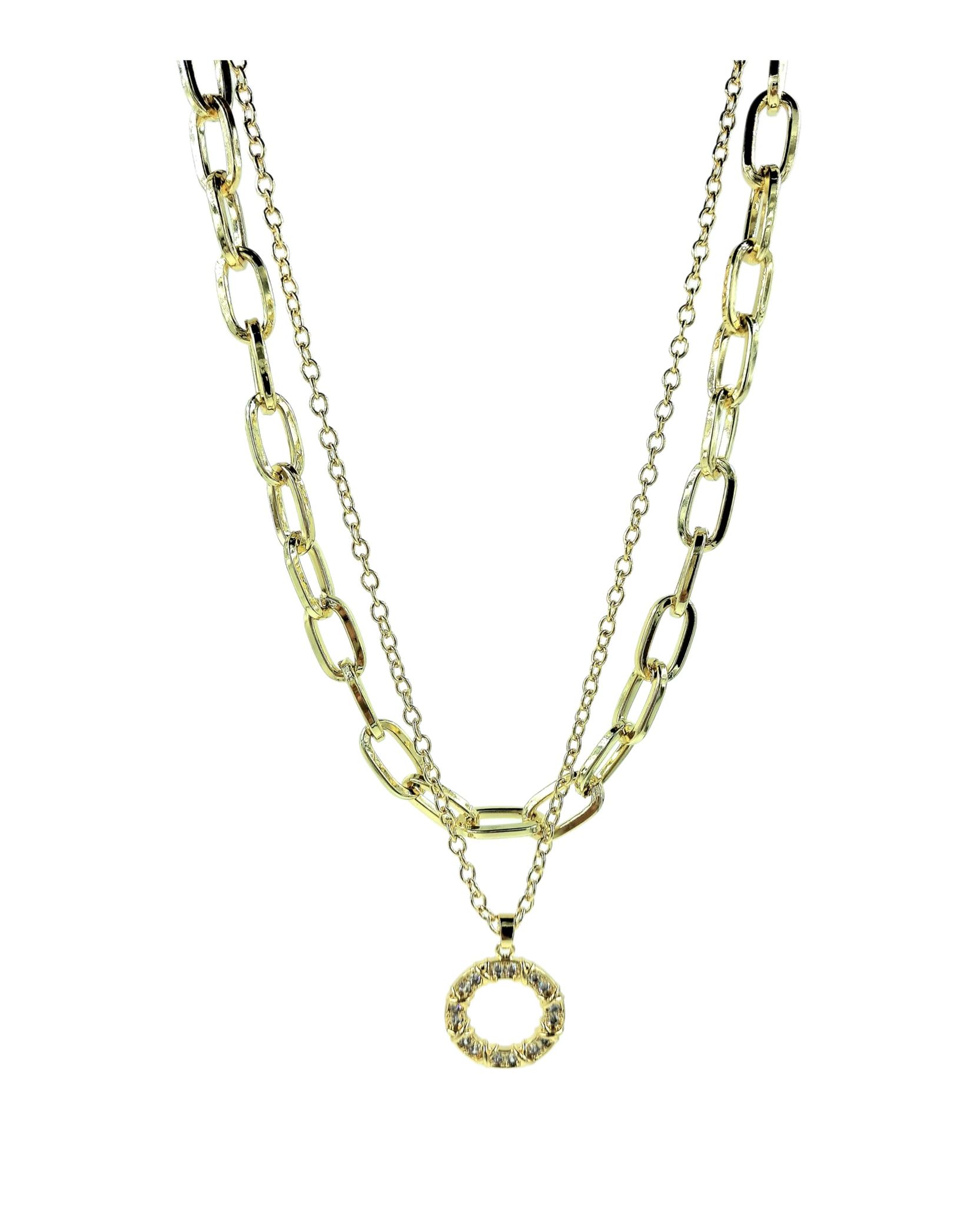 ANVAYACOLLECTIONS Trendy Anti-Tarnish Gold Plated Layered Necklace with Sparkling Circle Pendant for Women Fashion Jewelry