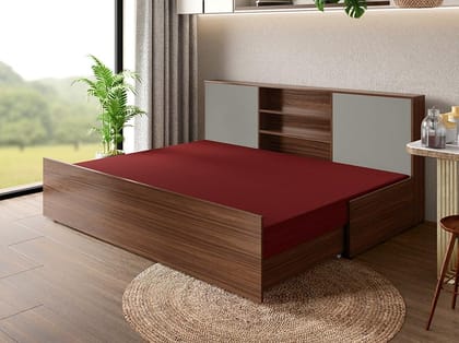 Vurv Wooden Diwan Sofa Bed with Queen Size Mattress (1-Year Warranty, Brown, Pull-Out Storage)