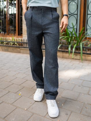 Single Pleat Black Linen Trouser-S