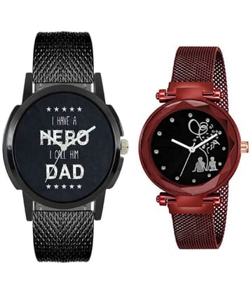 newmen - Black PU Analog Couples Watch