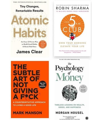( Combo of 4 books ) The Psychology of Money & The 5 AM Club & Atomic Habits & THE SUBTLE ART OF GIVING A F*CK - paperback