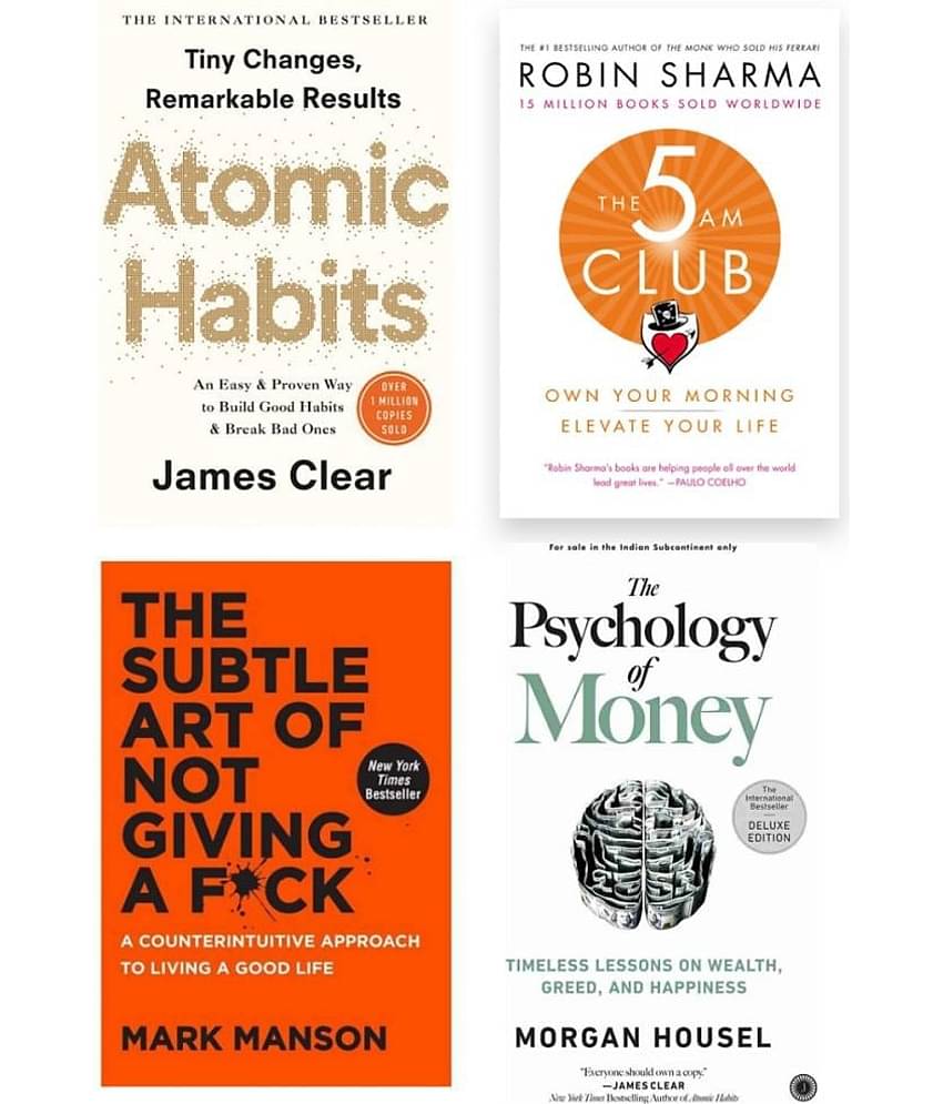 ( Combo of 4 books ) The Psychology of Money & The 5 AM Club & Atomic Habits & THE SUBTLE ART OF GIVING A F*CK - paperback