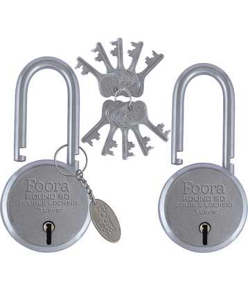 Foora Small Long Lock and Keys - Door Lock for Home, Round 50mm Long Neck Shackle Padlock with 5 Keys, Double Locking 8 Lever (50mm, Pack of 2)