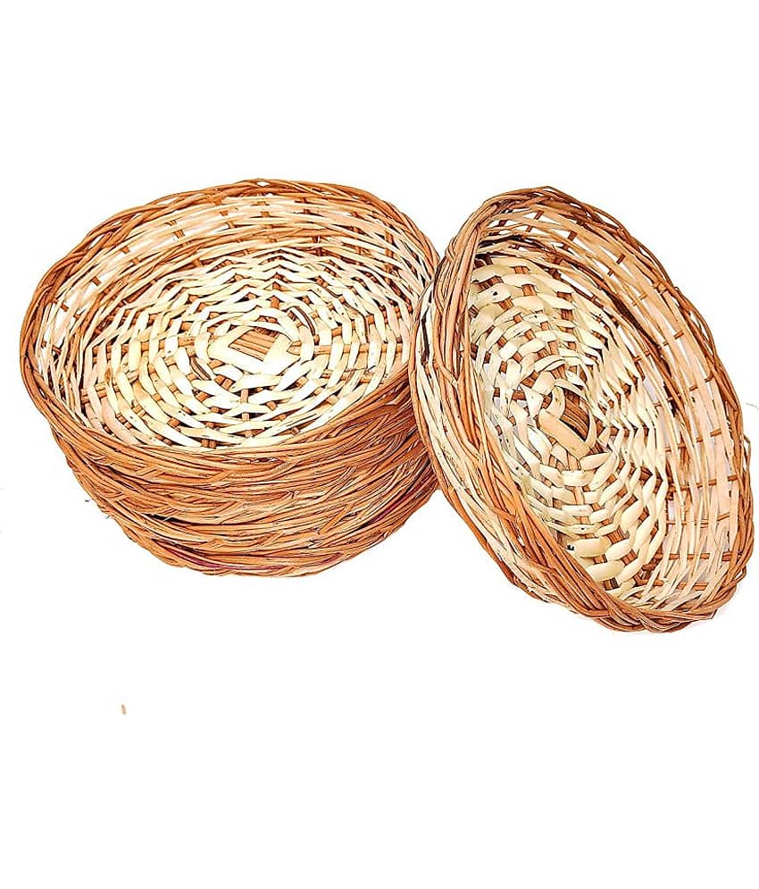 PRANSUNITA Handmade Kashmir Wooden Heavy Duty Willow Round Basket for Gift & Wedding Packaging, Size 7.5 x 7.5 x 1.5 inch, Pack of 5 pcs