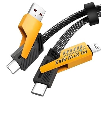 Fun Flickers 4 In 1 Metal Fast Charging & Data Transfer 65W Cable | Super Durable Texture Braided | Supporting Type C,Type A For All phones & Laptop