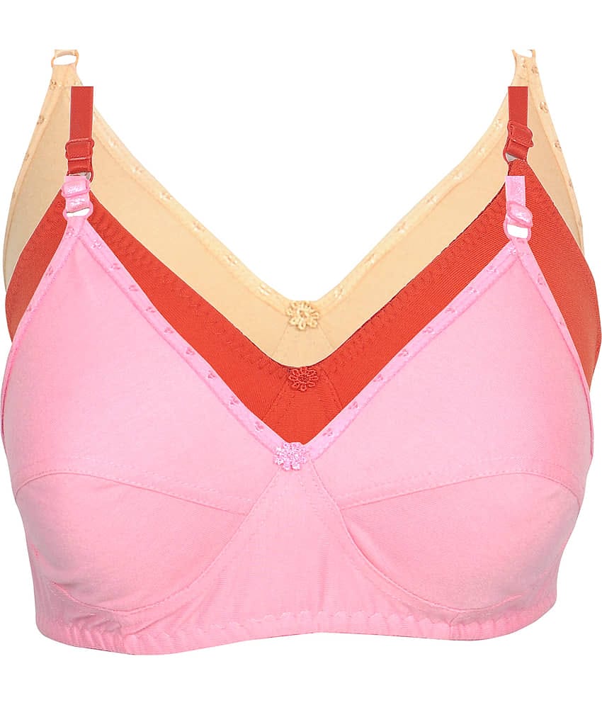 Kiran Enterprises Pack of 3 Cotton Non Padded Women's Everyday Bra ( Multi Color )