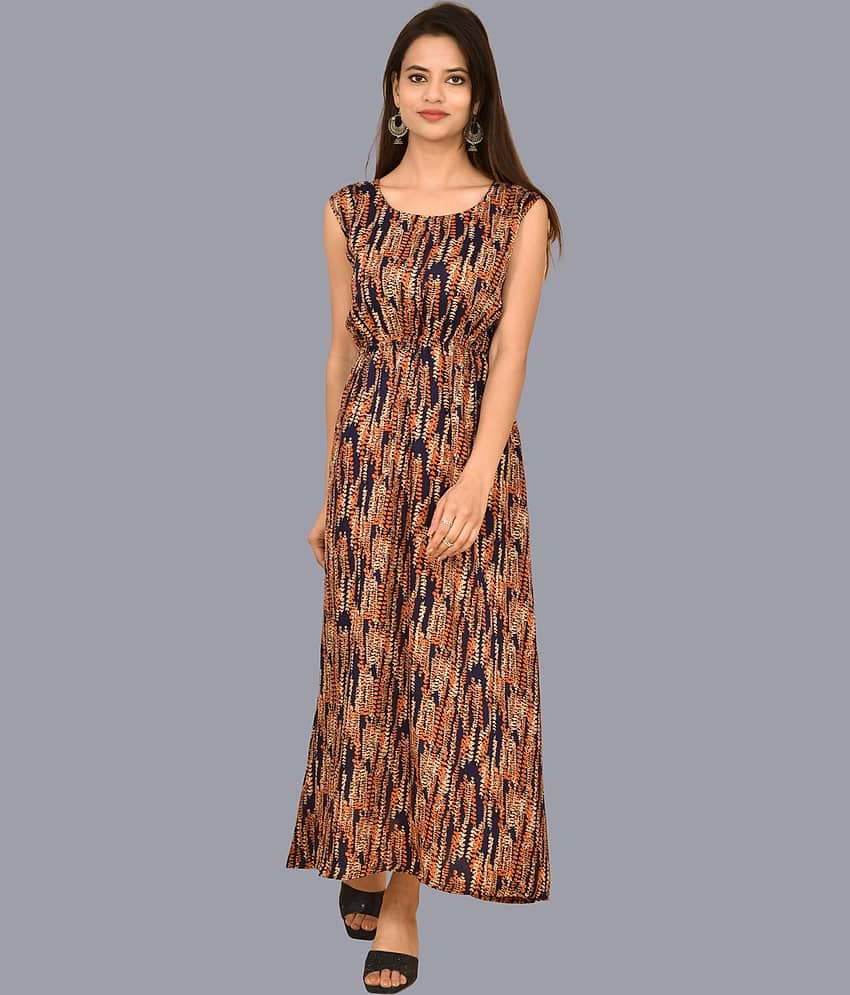 QuaClo Women Crepe Printed Fit & Flare Dress ( Multicolor )