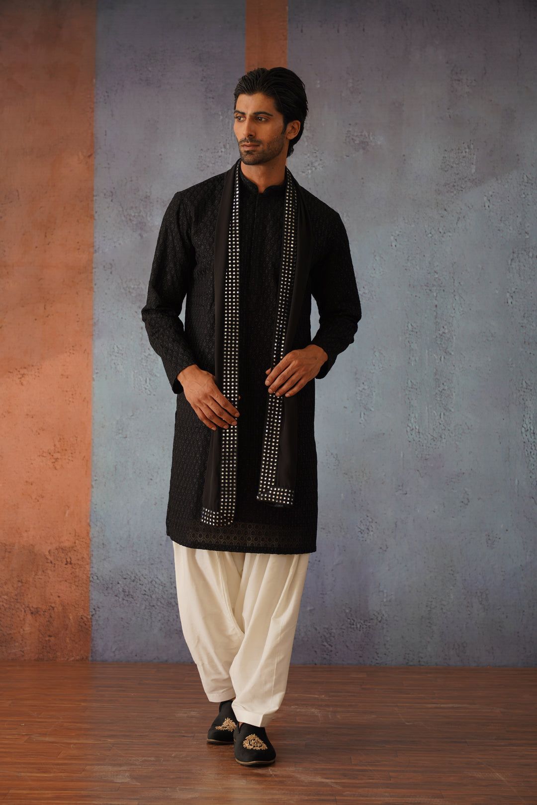 Saran - Black Patiyala Kurta Set with Dupatta-XS/34