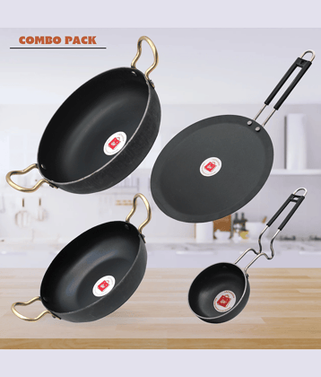 LAZYWINDOW Black Iron No Coating Cookware Sets ( Set of 4 )
