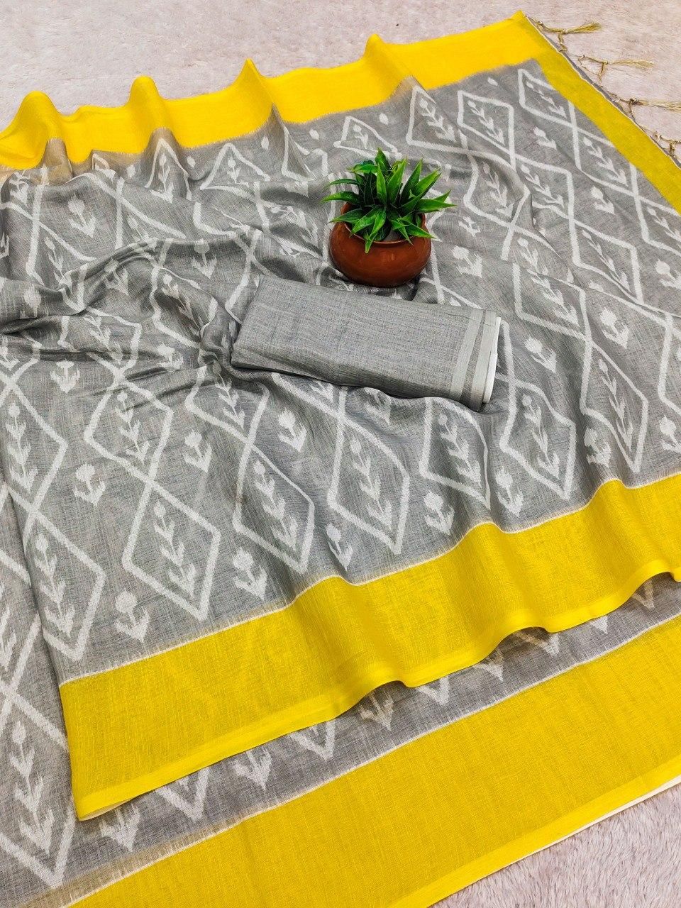 Linen Cotton Saree with Digital Print DNo 22